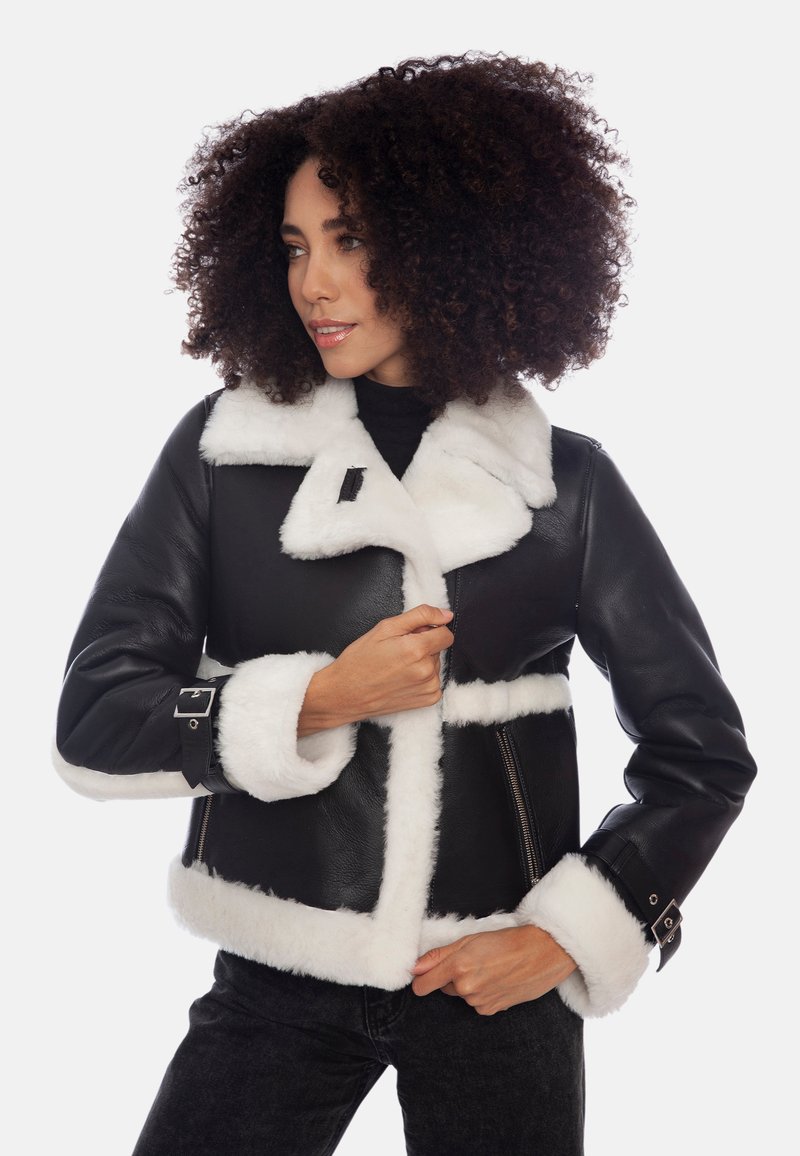 FURNIQ UK SHEARLING HALF ZIPPER SILKY Leather jacket black Zalando.ie