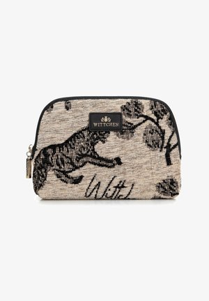 Wittchen tas in textured beige stof met zwart dierenprint en bloemenaccenten. Voorzien van een logo-borduursel en een soepele ritsafsluiting.