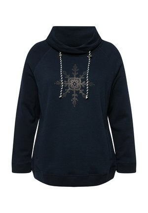 Námořnická mikina s cowl krkem, zdobená stříbrným designem sněhové vločky. Má volný střih a šňůrkové akcenty v splétaném vzoru.