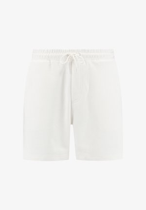 Fehér pamut rövidnadrág, gumis derékkal, húzózsinórral és oldalsó zsebekkel. Simas textúra és laza dizájn.