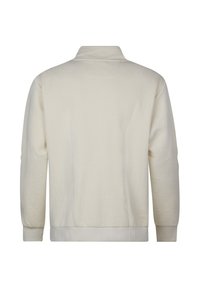 Pullover beige chiaro con motivo a spina di pesce testurizzato, polsini e orlo a coste e colletto classico. Tessuto liscio con vestibilità comoda.