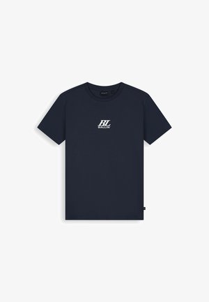 Marineblauw T-shirt met korte mouwen en ronde hals, met wit "BL BALLIN'" logo in het midden van de borst.