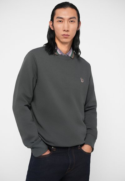 Ilgas juodų plaukų vyras, vilkintis tamsiai pilką džemperį ant dryžuoto marškinėlių, su rankomis kišenėse, pozuoja prieš baltą foną.