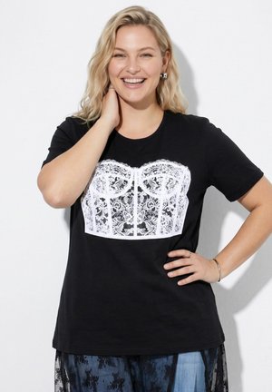 Ulla Popken, CORSET MOTIF OVERSIZED SHORT SLEEVE TEE - Camiseta estampada - black