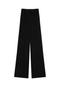 Pantalons larges noirs en tissu texturé, avec une taille haute et une finition lisse, adaptés à diverses options de style.