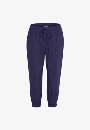 Pantalones jogger azul marino hechos de un tejido ligero. Cuentan con una cinturilla elástica con cordón y puños elásticos en los tobillos.