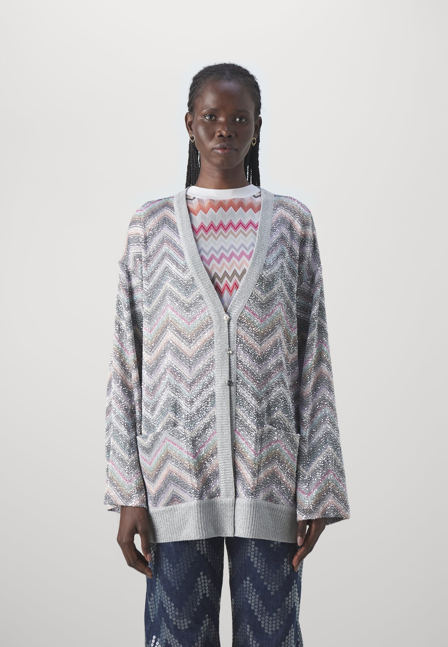 Missoni MAXI CARDIGAN - Cardigan - light blue/grey/white