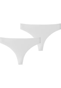 White thong underwear made of smooth fabric, featuring minimal seams and no visible hardware, designed for a seamless look. Two pieces included.