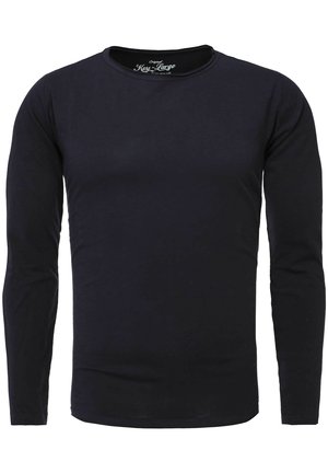 Langærmet sort crewneck-shirt med slank pasform og glat stof, vist på hvid baggrund.
