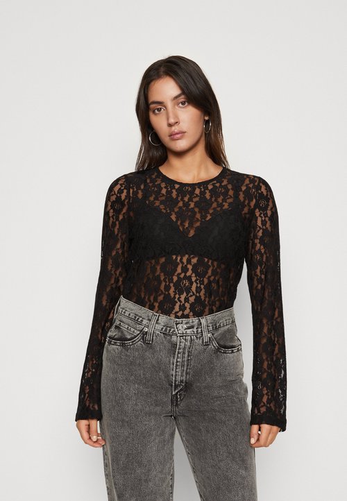 Blouse Dentelle Noire Pour Femmes - Haut T-shirt Manches Courtes, Neuve Sans étiquettes