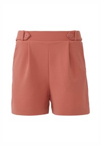Roze shorts gemaakt van gladde stof, met een brede tailleband met twee knopen, geplooide voorkant en omslagzoom.