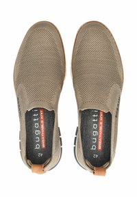 Scarpe slip-on in maglia traspirante con tomaia in mesh beige e soletta grigia. Suola in gomma con linguetta per una facile calzata. Taglia etichettata come 42.