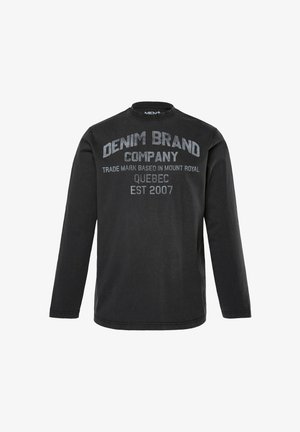 T-shirt nera in cotone a maniche lunghe con grafica testuale grigia sul davanti. Collo rotondo con bordino a costine. Vestibilità casual e design minimalista.