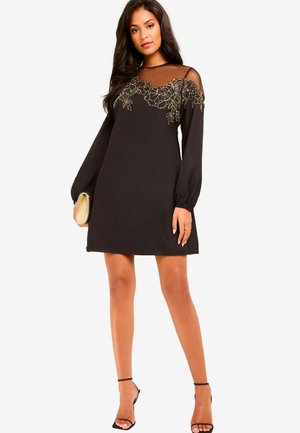 REGULAR FIT-LONG SLEEVE HAND EMBELLISHED ARTWORK MINI - Day dress - black