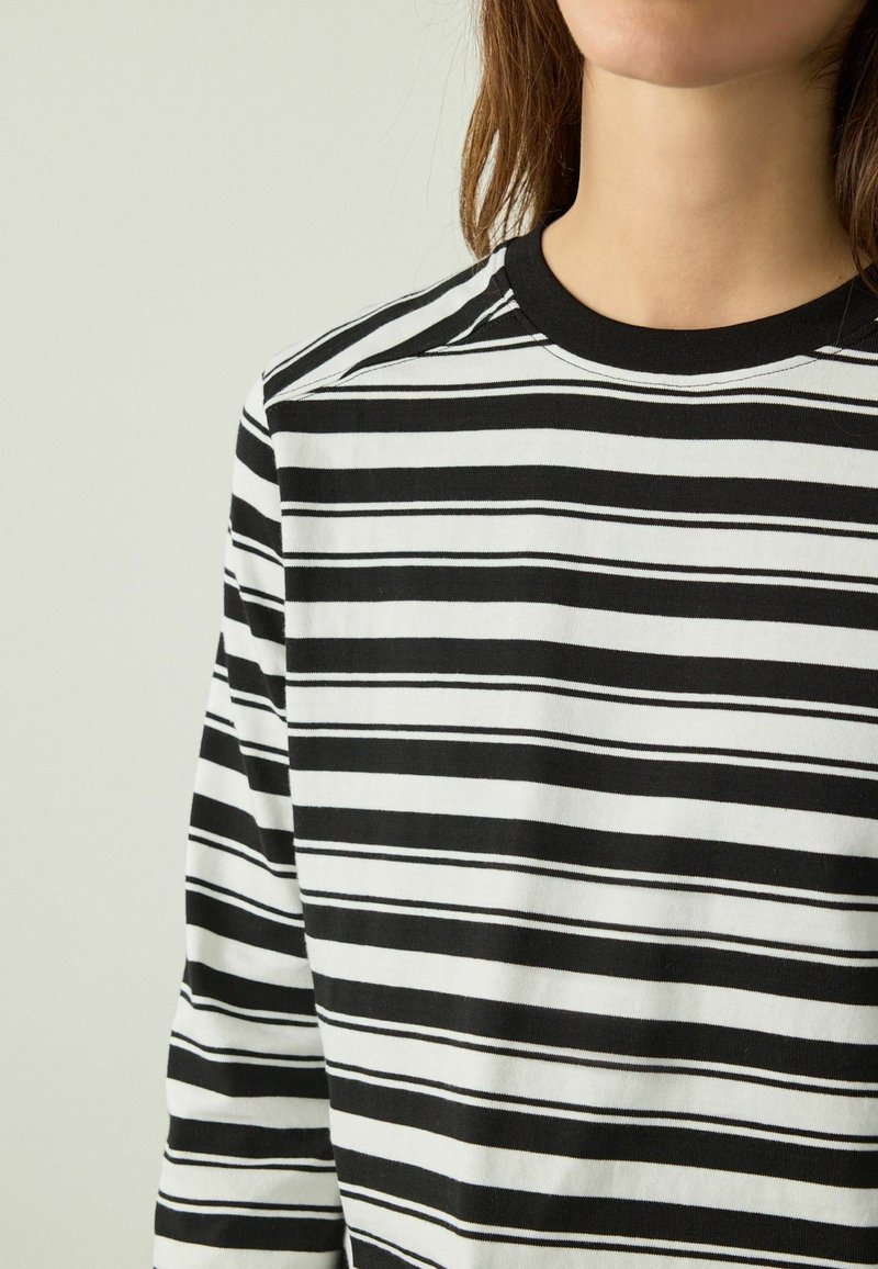 Maglietta a maniche lunghe da donna, basic, a righe, a righe, a maniche lunghe, leggera, basic, con scollo rotondo, alla moda, a maniche lunghe, da donna, Blu-A., S