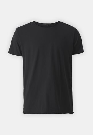 Black short-sleeve t-shirt made of soft cotton, featuring a classic crew neckline and a smooth texture, with a straight cut.