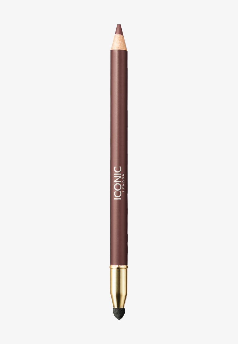 Crayon marron avec une pointe effilée et une éponge mélangée dorée à l'extrémité, doté d'un fini mat et d'un texte de marque blanc.