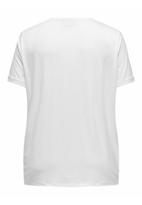 T-shirt blanc à manches courtes avec un col rond et une coupe décontractée. Texture lisse sans motifs ni accents visibles.