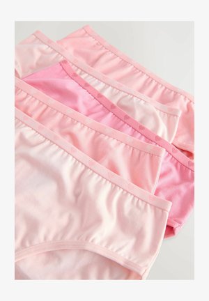 Set of four pairs of women's cotton panties in varying shades of pink, featuring elastic waistbands and a polka dot pattern.