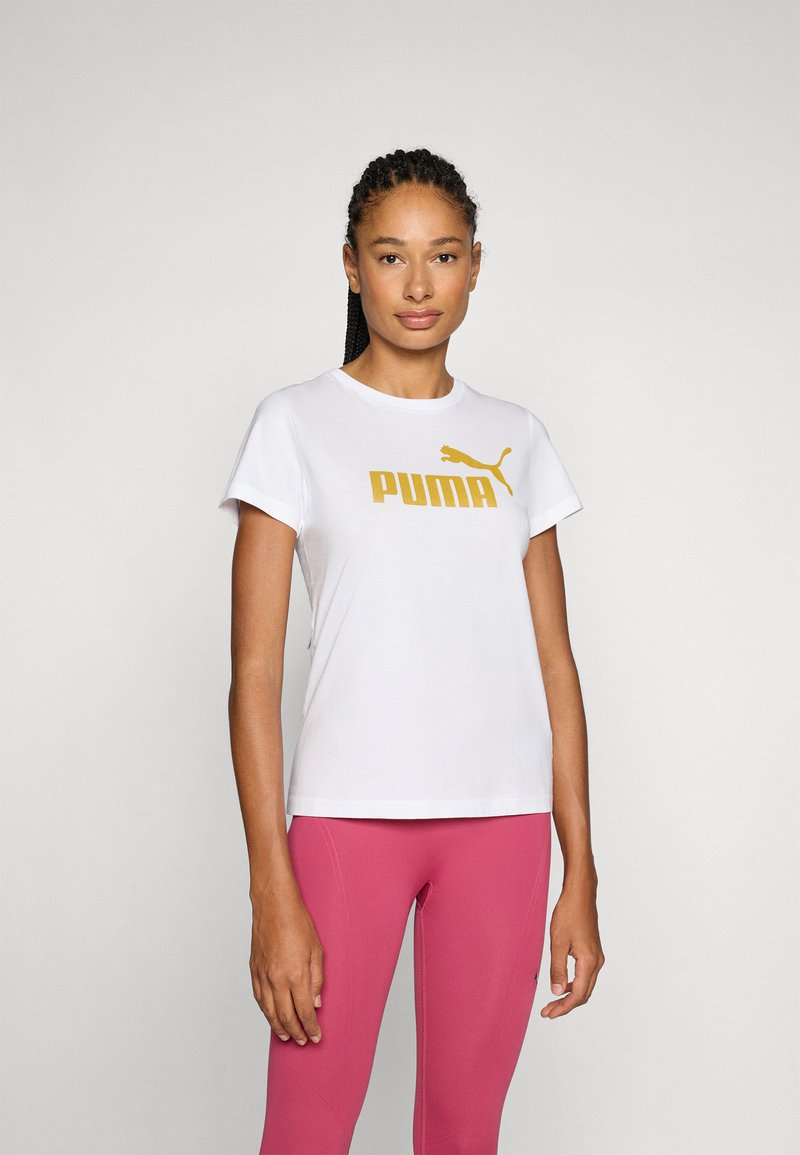 Puma LOGO - Triko s potiskem - white/metallic gold-coloured