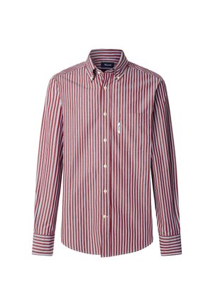 Camicia button-down con motivo a strisce verticali rosse e blu, maniche lunghe e taschino sul petto con un discreto dettaglio del logo. Materiale in cotone.