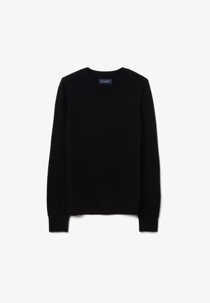 Maglione nero a maglia con scollo rotondo, maniche lunghe e orlo a coste. Realizzato in materiale morbido e leggero. Design semplice e classico.