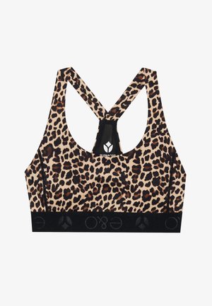 Even&Odd active MEDIUM SUPPORT LEOPARD PRINT SPORTS  BRA WITH RACER BACK - Sport-BH med medium stöd - dark brown/black/beige