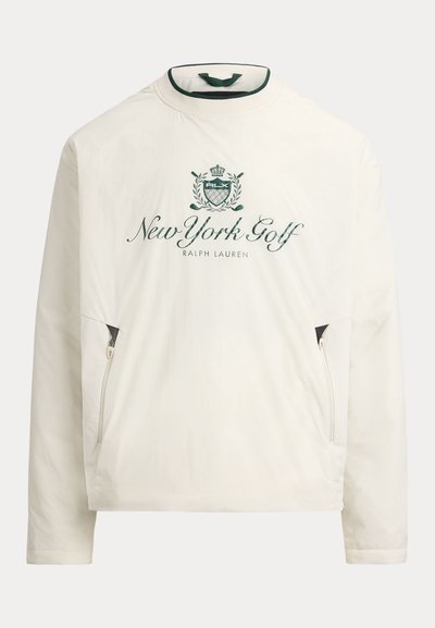 Λευκό φούτερ με πλαϊνές τσέπες με φερμουάρ και κλασική στρογγυλή λαιμόκοψη, διακοσμημένο με πράσινο κεντητό λογότυπο «New York Golf». Ομαλή εξωτερική υφή.