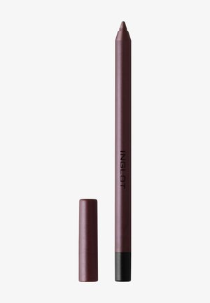 Matita eyeliner color prugna scuro con base nera e cappuccio abbinato posizionati accanto su sfondo bianco.