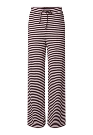 Pantalones de corte holgado con rayas horizontales en negro y rosa claro y cintura ajustable con cordón.