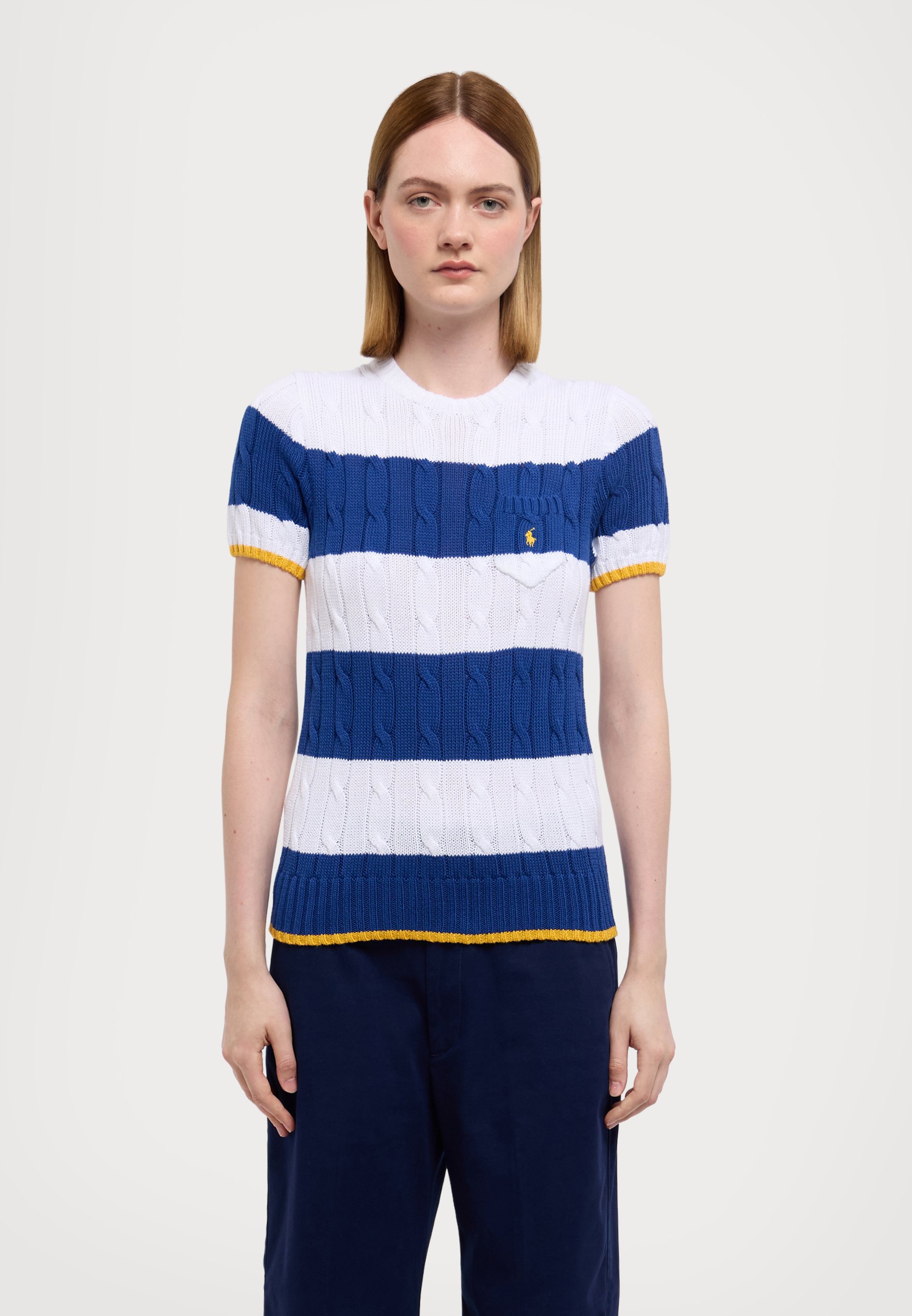 Polo Ralph Lauren CABLE KNIT COTTON SHORT SLEEVE SWEATER - T