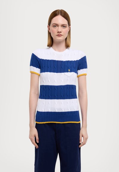 Polo Ralph Lauren CREW CABLE STRIPE  - Triko s potiskem - white/blue yacht