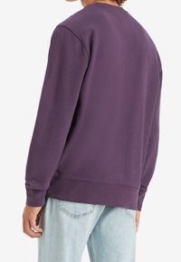 Sweat-shirt en coton violet à manches longues, col rond et poignets côtelés. Coupe oversize, texture lisse et détails de couture minimalistes.