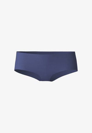 Dark blue bikini bottom with a smooth texture, mid-rise waist, and seamless edges. Simple design, no visible patterns or hardware.