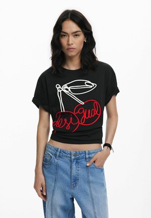 Desigual CHERRY EMBOSSED - T-shirt con stampa - black