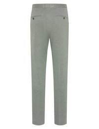 Hellgraue Slim-Fit-Hose mit Gürtelschlaufen und zwei hinteren, mit Knöpfen verschlossenen Paspeltaschen, von hinten auf weißem Hintergrund gezeigt.