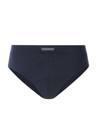 Marineblaue Unterhosen aus weicher Baumwolle, mit einem glatten Design, elastischem Bund und einem dezenten Logo-Tag auf der Vorderseite.
