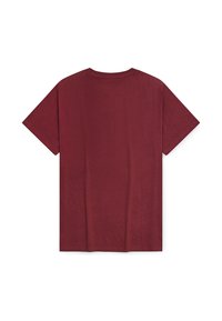 Burgundy cotton t-shirt with short sleeves, crew neck, and a smooth texture. The back is plain with no patterns or accents.
