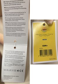 Weiße Kartonverpackung mit mehrsprachigen Anweisungen. Ein gelbes Etikett mit dem Logo von "PIPPI Langstrumpf" und Pflegehinweisen ist angebracht.