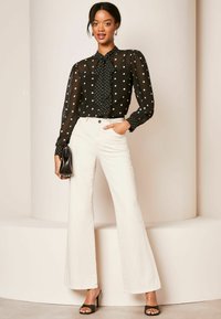 Lipsy SHEER NECK RUFFLE REGULAR FIT - Button-down blouse - black white polka dot