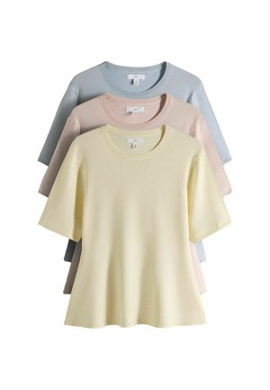 THE SET, REGULAR FIT - 3 PACK FINE KNIT PEPLUM T-SHIRT - T-Shirt basic - pastel yellow blue pink