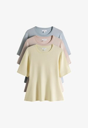 THE SET, REGULAR FIT - 3 PACK FINE KNIT PEPLUM T-SHIRT - T-shirts basic - pastel yellow blue pink