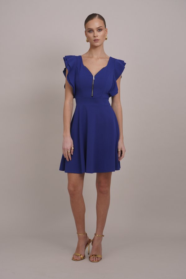 DANYA RUFFLE SLEEVE ZIP SKATER DRESS - Jersey dress