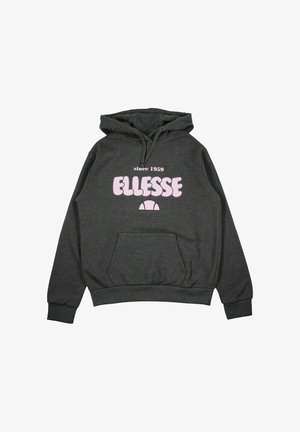 Sweat à capuche gris en mélange de coton, avec une poche kangourou à l'avant, une capuche avec cordon de serrage, et un grand logo rose « ELLESSE » accompagné du texte « since 1959 ».