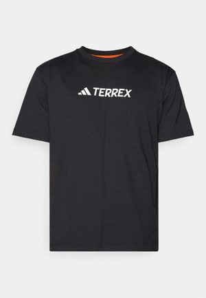 Black short-sleeve t-shirt made from soft fabric, featuring a round neckline and white "TERREX" logo on the chest.