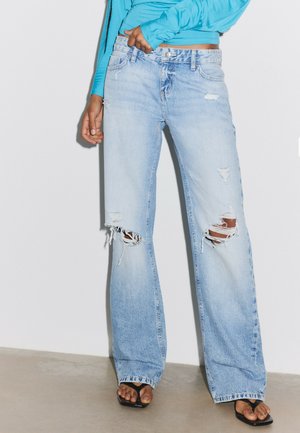 Stradivarius, LOW-RISE RIPPED STRAIGHT JEANS - Jean droit - mottled royal blue