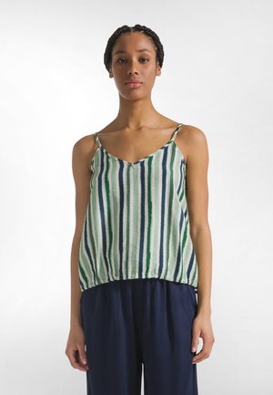 STRIPED CREPE THIN STRAPS - Top - green-blue