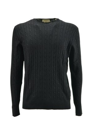 Maglione nero a maniche lunghe in maglia con motivo a trecce, collo rotondo e polsini e orlo a coste.