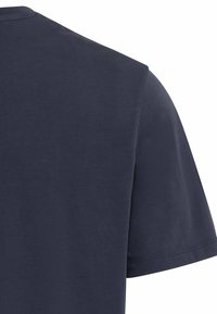 Marineblå bomulds T-shirt med korte ærmer, rund hals og glat tekstur. Har et enkelt design uden mønstre eller accenter.