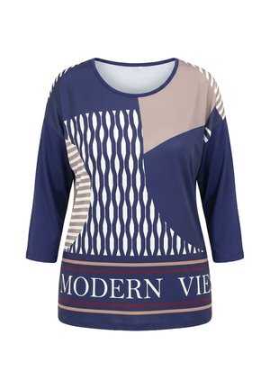 Ulla Popken, PATCHWORK PRINT 3/4 SLEEVE MODERN VIEW TEE - Long sleeved top - marine